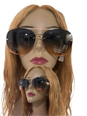 Jessica Simpson Rose Gold Frame Gradient Black-Brown Lens Aviator Sunglasses
